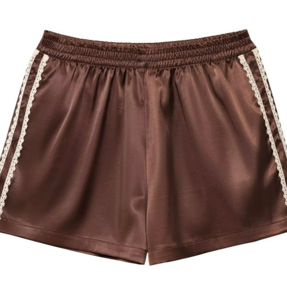Zara NWT High Waist Satin Brown Shorts